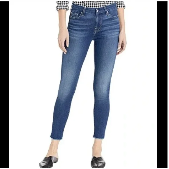 7 For All Mankind B(air) High Waist Ankle Skinny Jeans 32 14 Raw Hem Duchess - Picture 1 of 7
